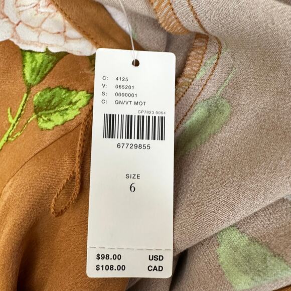 NEW Maeve Anthropologie Floral Silky Satin Tie Shorts Skort Brown Size 6 Boho - Picture 10 of 13